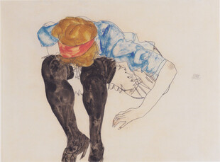 复古手绘蒙眼女性插画