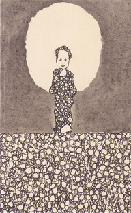月夜孩童复古插画