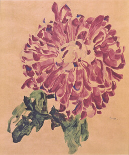 复古紫菊花卉版画
