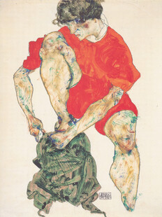 红衣运动人物国画