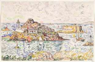 滨海小镇风景油画