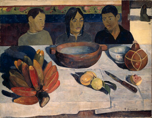 餐桌旁三人静物油画