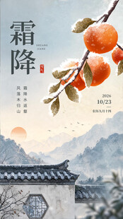 霜降节气柿子国风海报
