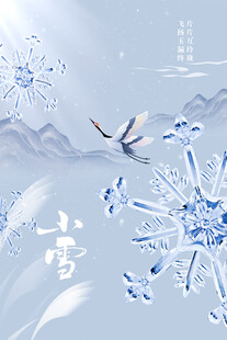 小雪节气国风水墨插画