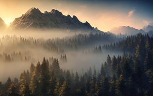 晨雾山林日出盛景