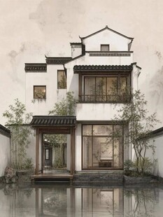 徽派建筑国画