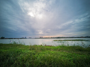 湖岸黄昏自然风光