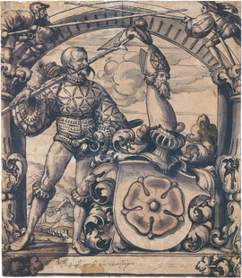 古典木刻持械武士版画