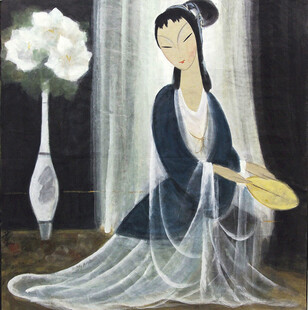 中式古典执扇仕女图
