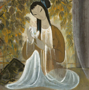 古风仕女抚鸽图