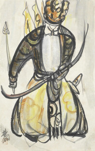 古代持弓武士古画