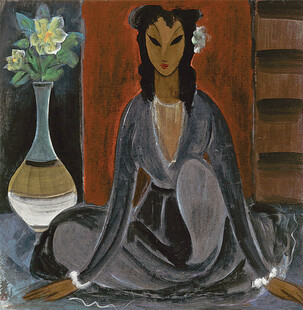 仕女瓶花中式装饰画