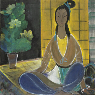 古风仕女静坐写意画
