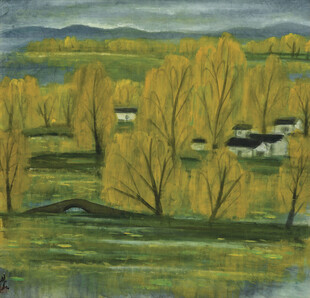 秋日乡村风景油画