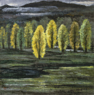 郊野秋树风景油画