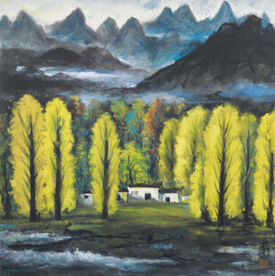 乡野秋景山水油画