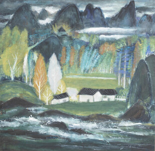 乡野山居风景油画