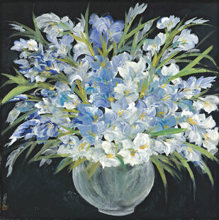 瓶中蓝白花卉装饰画