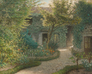 林间小屋风景油画