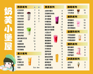 奶茶店饮品价目表
