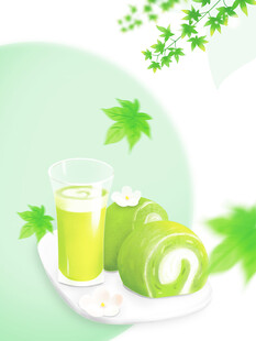 清新抹茶下午茶插画