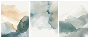 水彩晕染三联画