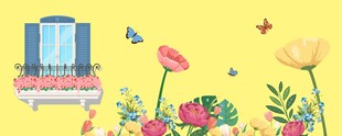 春日花丛小景插画打卡墙
