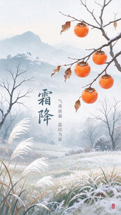 霜降节气柿子国风插画