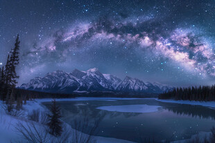 雪山湖畔银河夜景