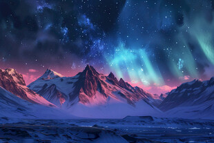雪山极光梦幻夜景