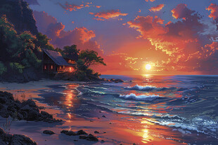热带海滨日落美景