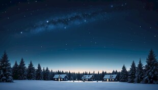 雪夜乡村星空夜景