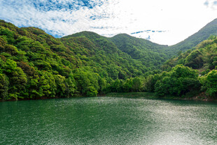 青山环抱碧绿湖泊