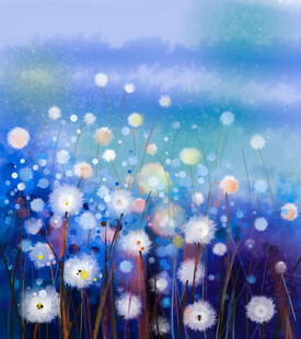 水彩手绘蒲公英花丛