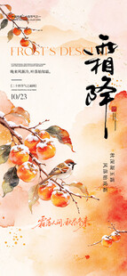 霜降节气水墨柿子海报
