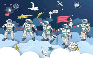 宇航员太空漫步卡通插画