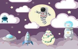 卡通宇航员梦幻太空插画