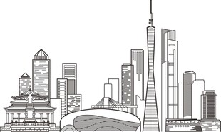 手绘简约广州城市地标建筑元素