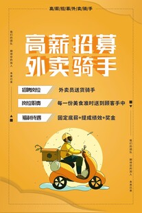 黄色外卖骑手招聘海报