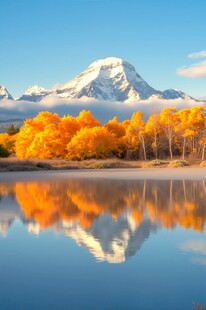 秋日雪山湖泊美景