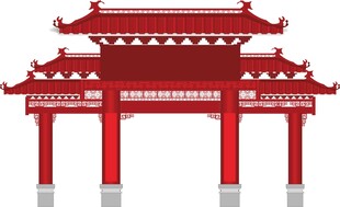 中式古典红色牌楼