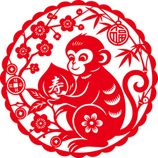 猴年福寿剪纸图案