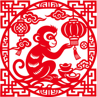 灵猴迎春传统剪纸