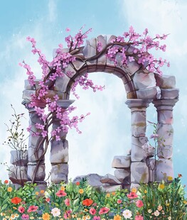 花境拱门插画