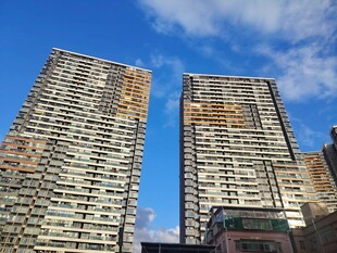 蓝天下的双子高层楼宇