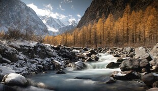 秋日山涧溪流风光
