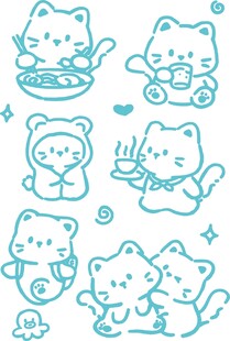 萌趣小猫线稿手账素材