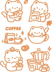 萌猫咖啡可爱线稿素材