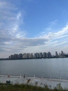 湖岸城市远景风光