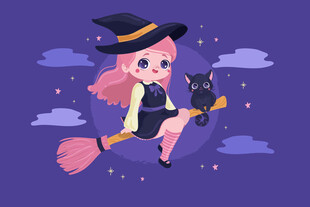 骑扫帚的可爱小女巫